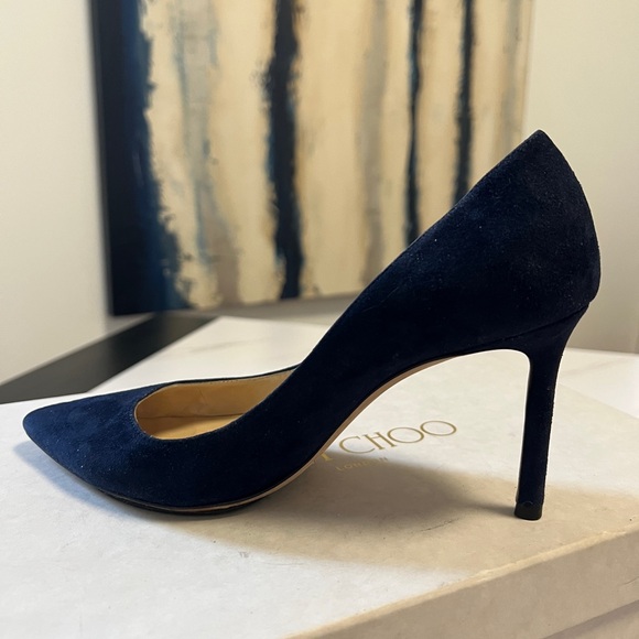 Jimmy Choo Romy 85 Navy Suede Pumps (36.5 fits like 6) - Picture 6 of 13